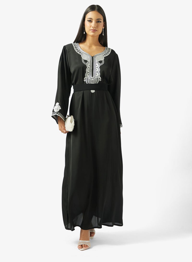 hayas closet Floral Embroidery Work At Front Section  Jalabiya - Image 1